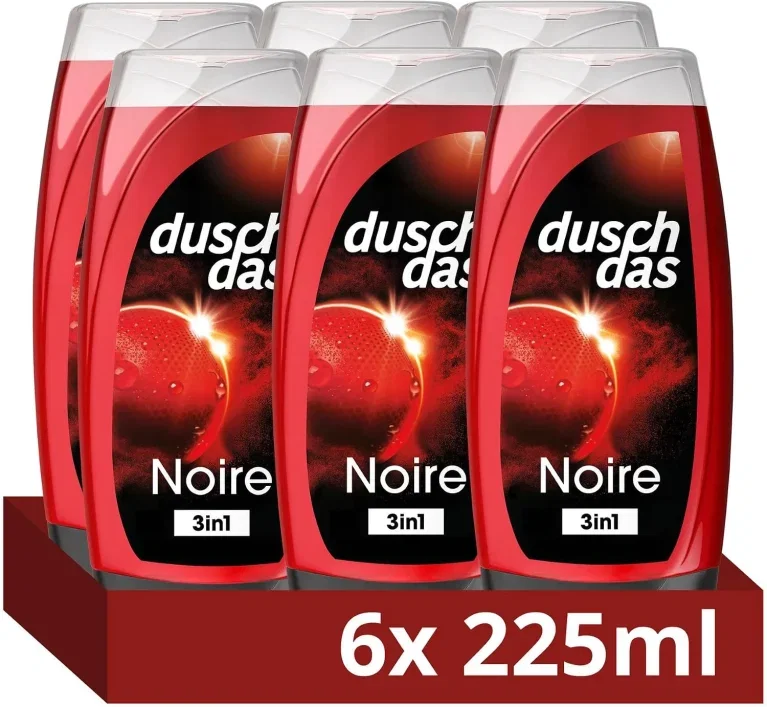 Ein 6er Pack Duschdas Duschgel Noire, 3-in-1, 6x 225 ml, rotes Design