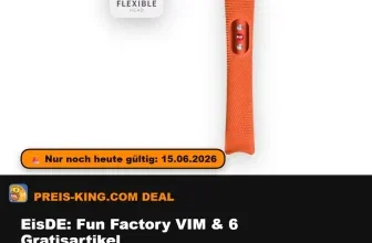 Ein orangefarbener Vibrationsmassageroller mit einer Kugel am Ende und einer Verpackung im Hintergrund.