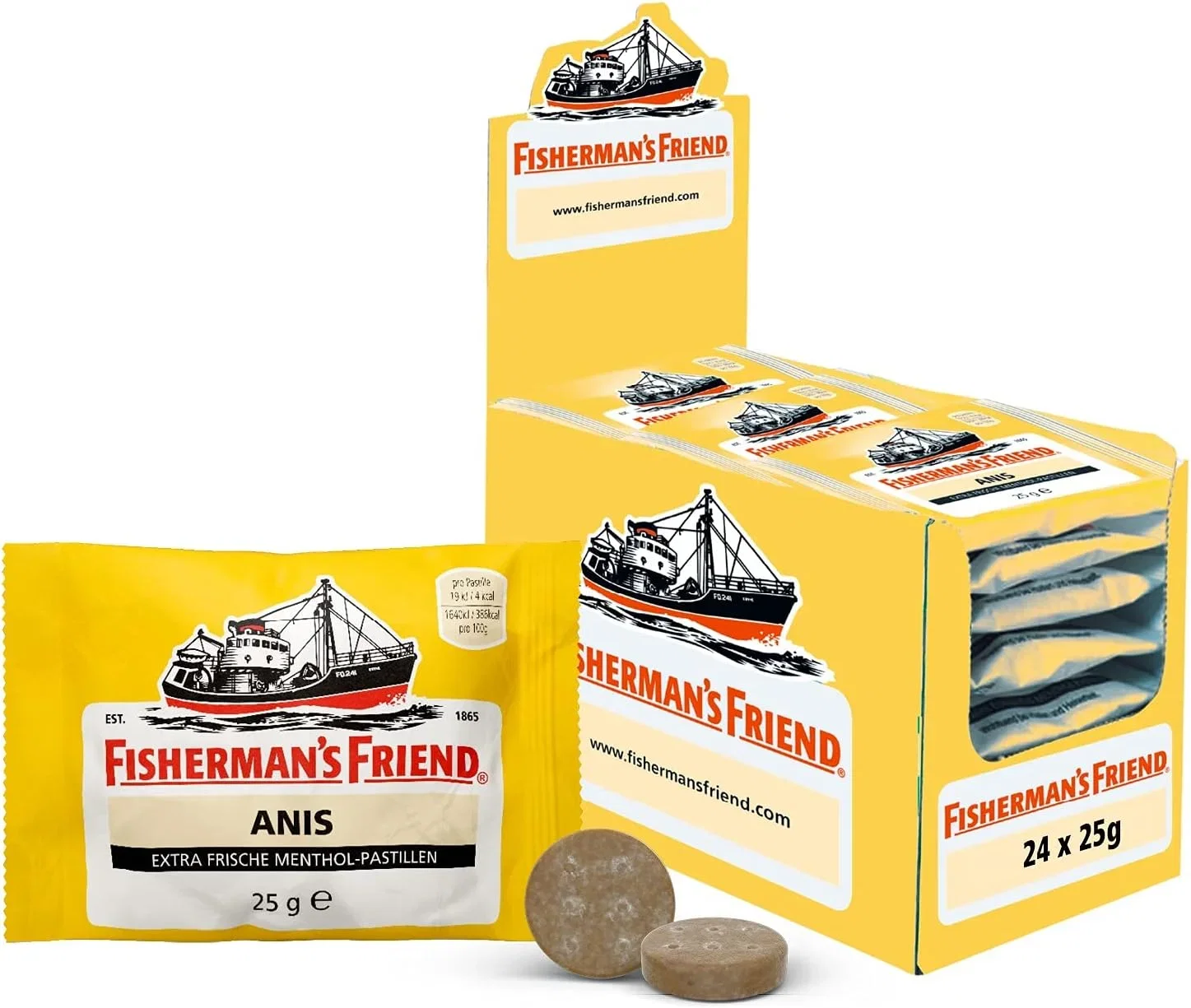 Fishermans Friend Anis 24er Vorratsbox Exklusive Sorte Anis und Menthol Geschmack mit Zucker vegan Bonbons fuer frischen Atem 24er Pack