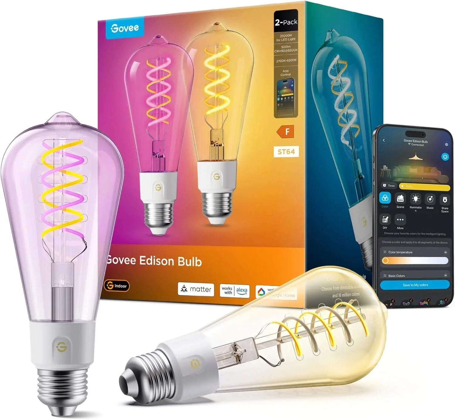 Govee Smart Edison Glühbirne E27 2 Stück