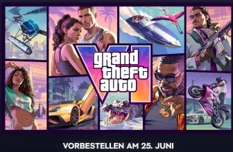 Ein Plakat für Grand Theft Auto VI mit verschiedenen Charakteren, Fahrzeugen und Tieren