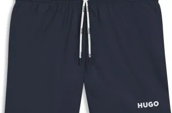 Schwarze Badeshorts mit weißem Zugband und HUGO-Logo