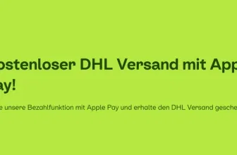 Grüner Banner mit Text: Kostenloser DHL Versand mit Apple Pay!