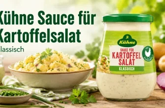 Ein Glas Kühne Sauce für Kartoffelsalat neben einer Schüssel Kartoffelsalat