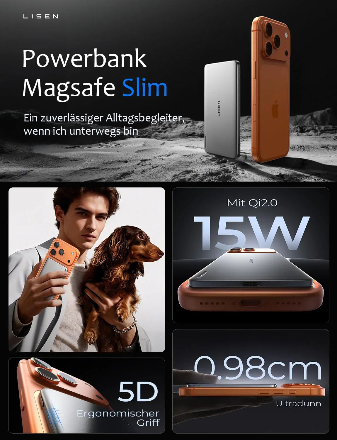 LISEN Powerbank MagSafe Slim Magnetische Qi2.0