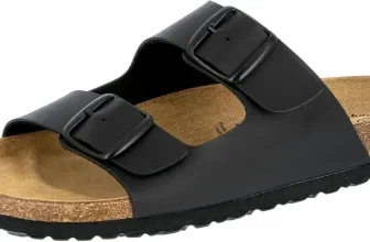 Schwarze Herren-Pantolette mit zwei schwarzen Schnallen und brauner Kork-Innensohle