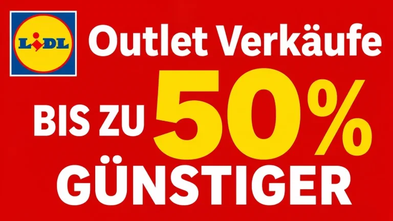 Ein rotes Werbebild mit Lidl-Logo und Text, der bis zu 50% Rabatt anzeigt.