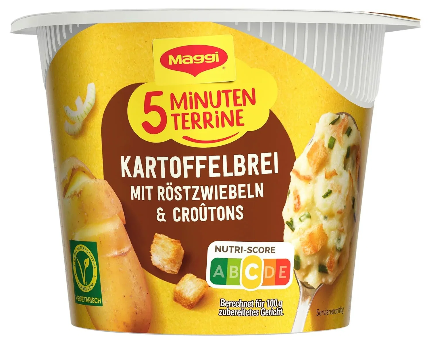 MAGGI 5 Minuten Terrine Kartoffelbrei mit Röstzwiebeln und Croutons (8x56g)