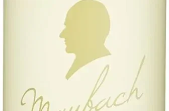 Eine Flasche Maybach Riesling QbA süß und fruchtig mit goldenen Schraubverschluss und orangefarbenem Etikett