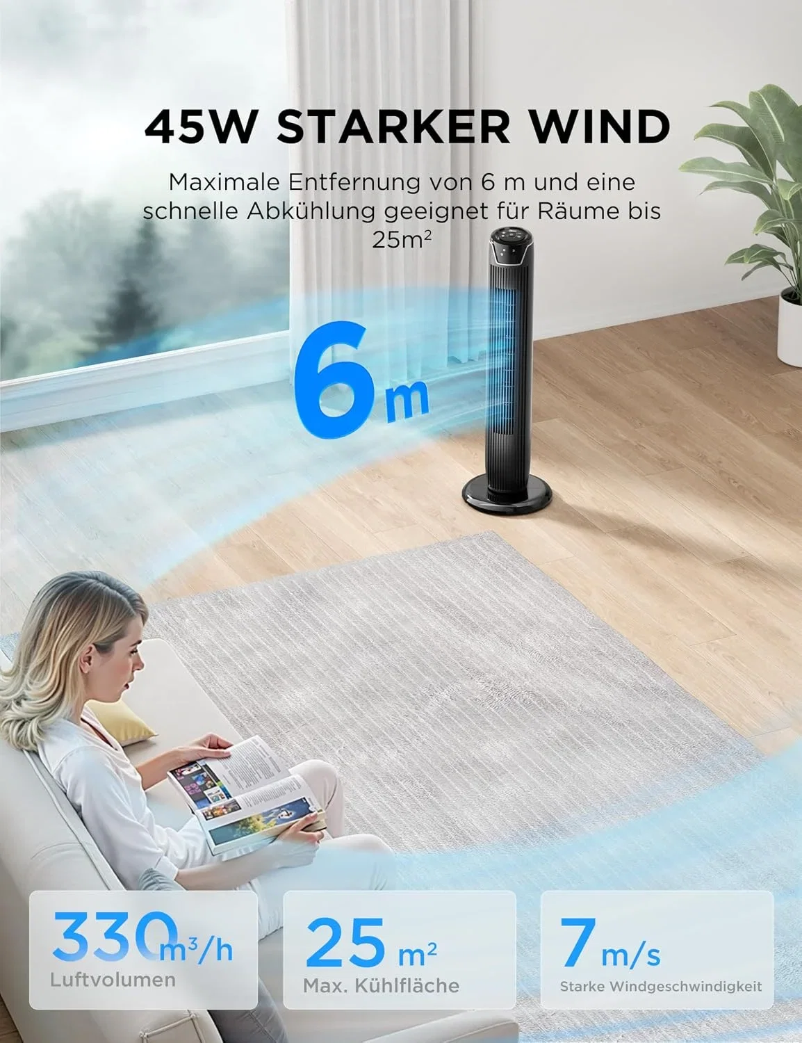 Midea FZ10 17JR Turmventilator Leise mit Fernbedienung 92CM mobiler LuefterVentilator Saeulenventilator7 Stunden Timer B07P6QYW66 2 Midea FZ10-17JR Turmventilator