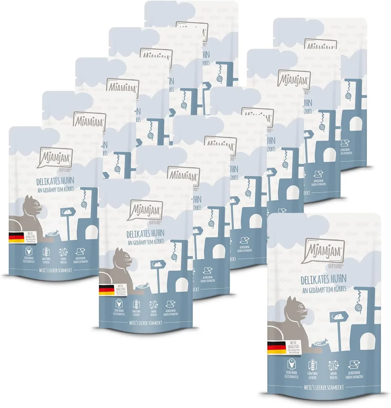 MjAMjAM Quetschie delikates Huhn an gedaempftem Kuerbis 12er Pack MjAMjAM Quetschie delikates Huhn an gedaempftem Kuerbis 12er Pack