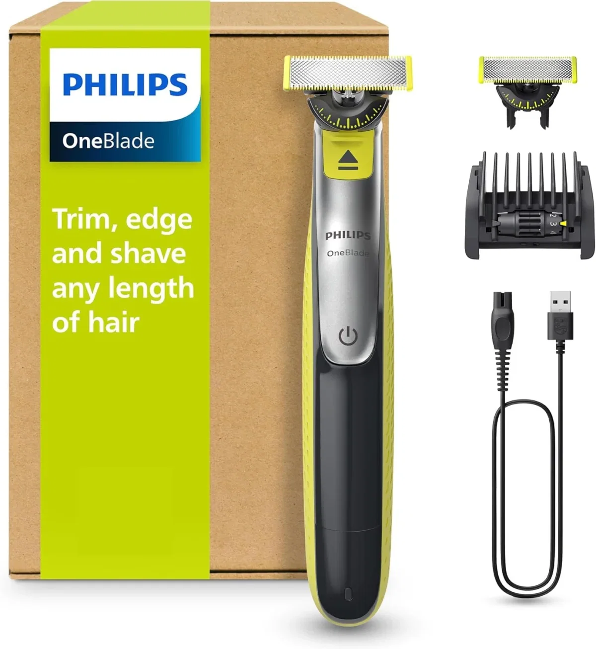 Philips OneBlade 360 Face – inkl. 2 innovativen 360-Klingen & verstellbarem 5-in-1-Trimmaufsatz (Modell QP2734/30)