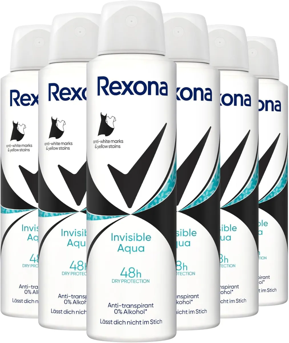 Rexona Women Anti Transpirant Spray Invisible Aqua Deospray (6x150ml)