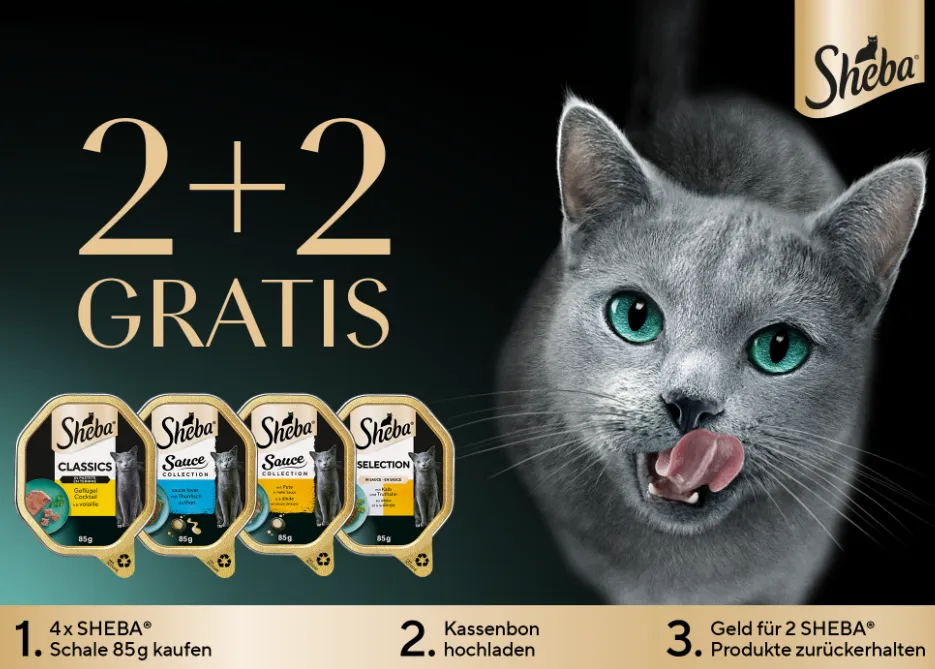 SHEBA Cashback 2026: Bis zu 1,38 € für Katzenfutter zurückholen ( 2+2 GRATIS)