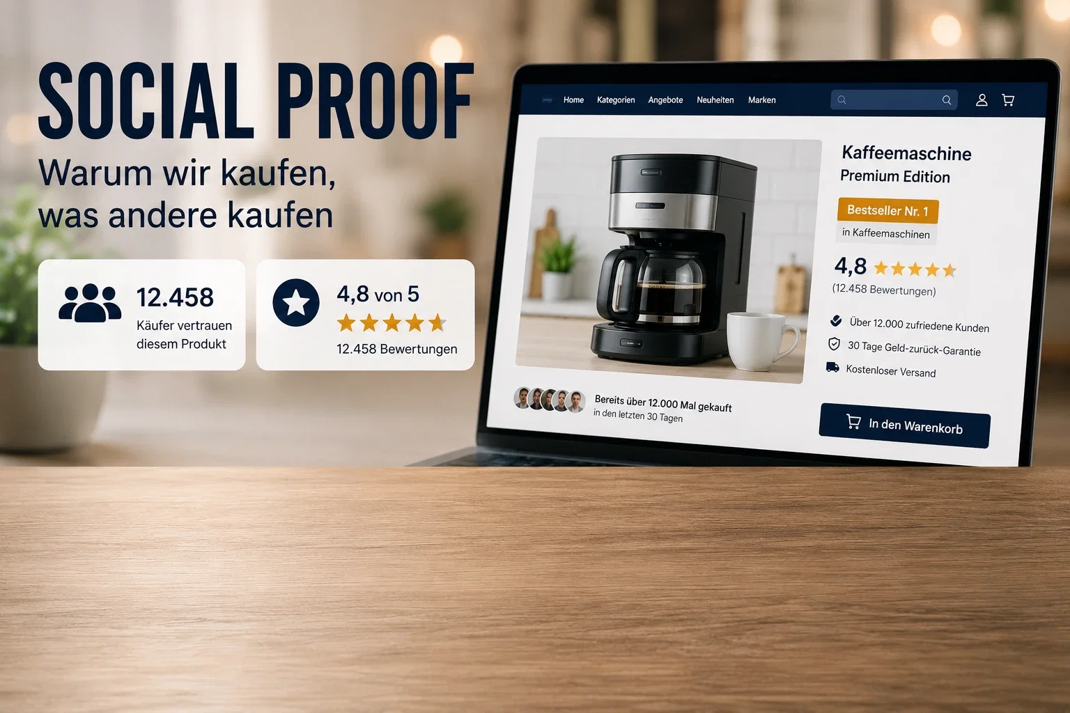 Bewertungen, Bestseller-Siegel und hohe Kaufzahlen schaffen Vertrauen. Der Social-Proof-Effekt zeigt, warum Menschen sich häufig an den Entscheidungen anderer orientieren.