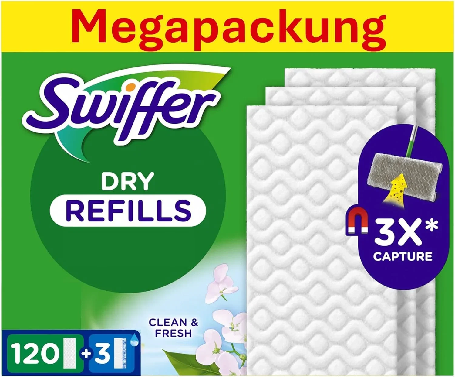Swiffer Bodenwischer Nachfüllpackung (120 trockene, 3 feuchte)