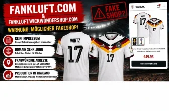 Ein Bild mit einem Deutschland-Trikot und einem Warnhinweis