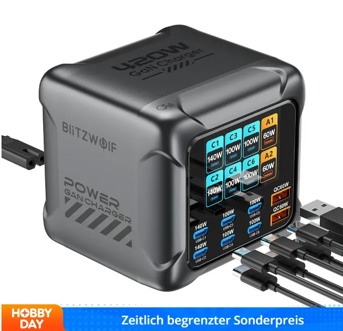 gan tech blitzwolf® bw s33 420w 8 ports usb pd charger 6usb c 2 gan tech blitzwolf® bw s33 420w 8 ports usb pd charger 6usb c 2