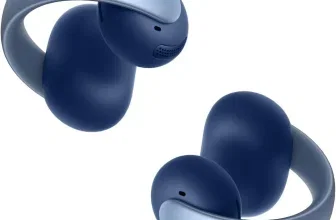 zwei blaue Open-Ear-Kopfhörer mit flexiblem Bügel