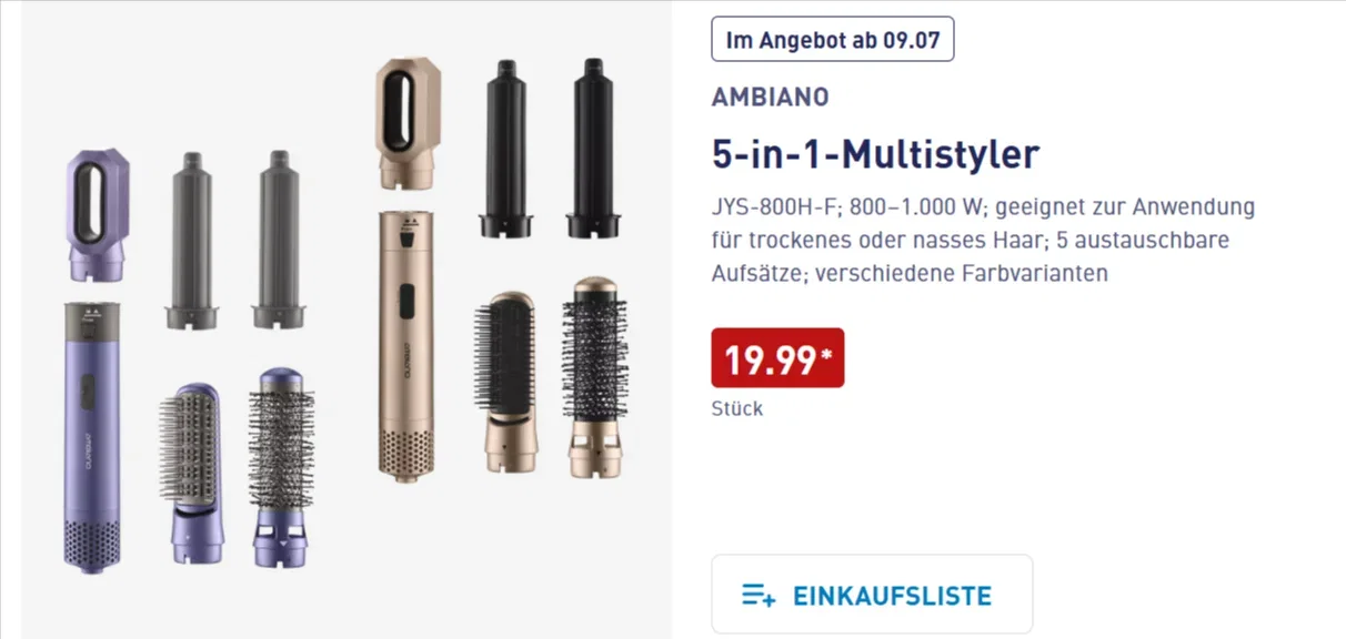 ALDI Ambiano 5in1 Multistyler für 19,99€ ALDI Ambiano 5in1 Multistyler für 19,99€ als günstige Dyson-Airwrap-Alternative