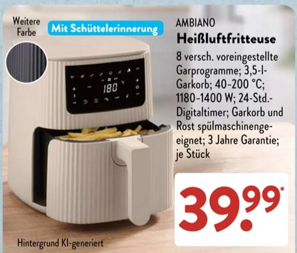 Ambiano-Heißluftfritteuse von Aldi mit 3,5-Liter-Garkorb für 39,99 Euro