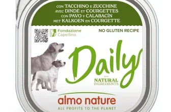 Ein silbernes Dosenetikett mit zwei Hunden und dem Text 'Daily'.