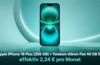 Ein Apple iPhone 16 Plus mit grün-blauem Display