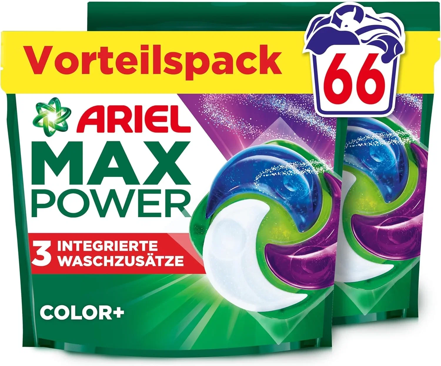 Ariel Max Power PODS Fluessigwaschmittelkapseln 66 Waeschen Color Ariel Max Power PODS Flüssigwaschmittelkapseln 66 Wäschen Color+