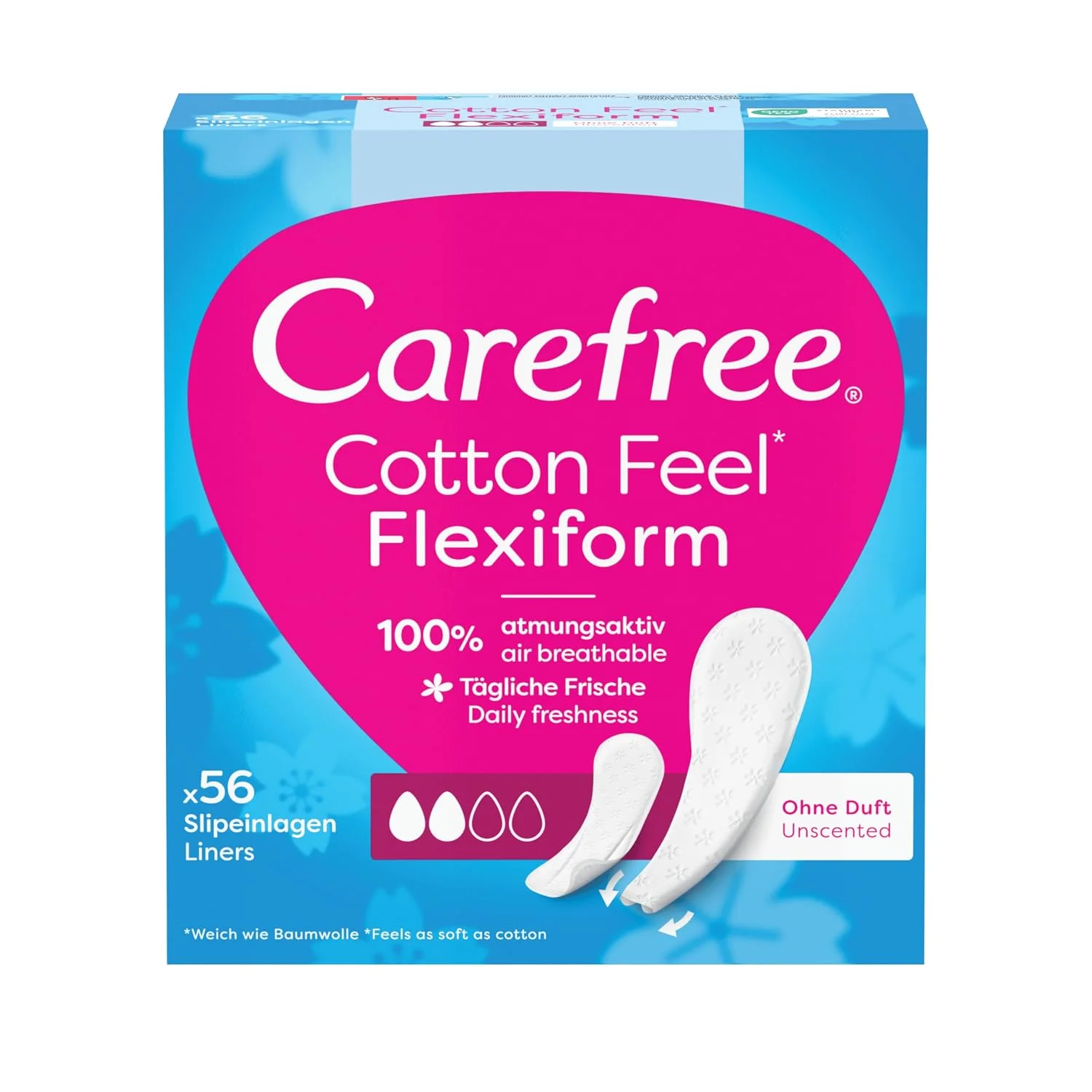 Carefree Cotton Feel Flexiform Luftdurchlaessige Slipeinlagen parfuemfrei Absorptionsgrad zwei Groesse normal 56er Pac B09WN14DW1 2 Carefree Cotton Feel Flexiform Luftdurchlaessige Slipeinlagen parfuemfrei Absorptionsgrad zwei Groesse normal 56er Pac B09WN14DW1 2