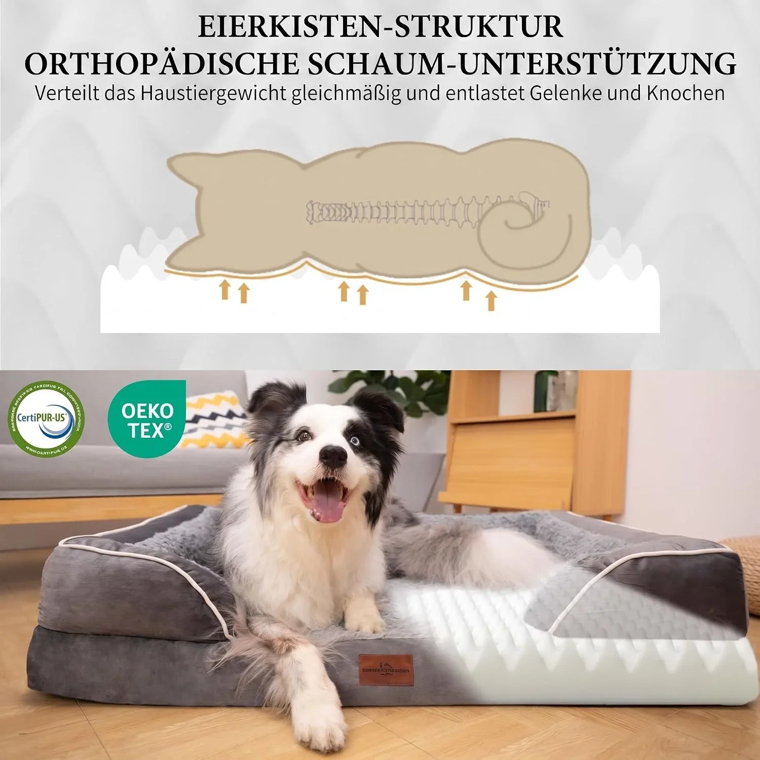 Comfort Expression Orthopaedisches Hundebett Grosse Hunde 106x76x21 cm Hundesofa mit Eierfoermigem Kistenschaum Hundebet B0B1ZYGR52 2