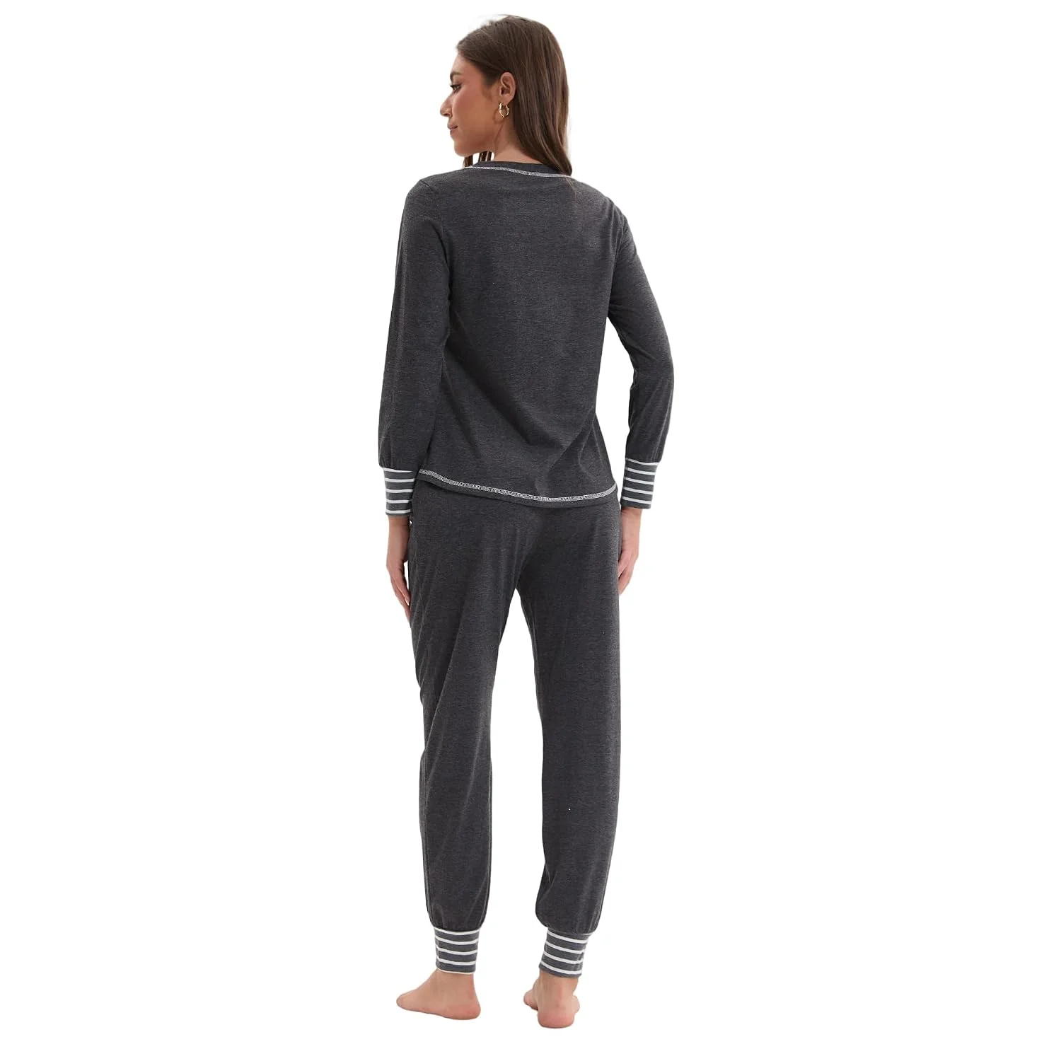 Damen Langarm Schlafanzug Zweiteiliges Pyjama Set mit V Ausschnitt Shirt und Hose Weicher Hausanzug B0F5HN411Z 2 Damen Langarm Schlafanzug Zweiteiliges Pyjama Set mit V Ausschnitt Shirt und Hose Weicher Hausanzug B0F5HN411Z 2