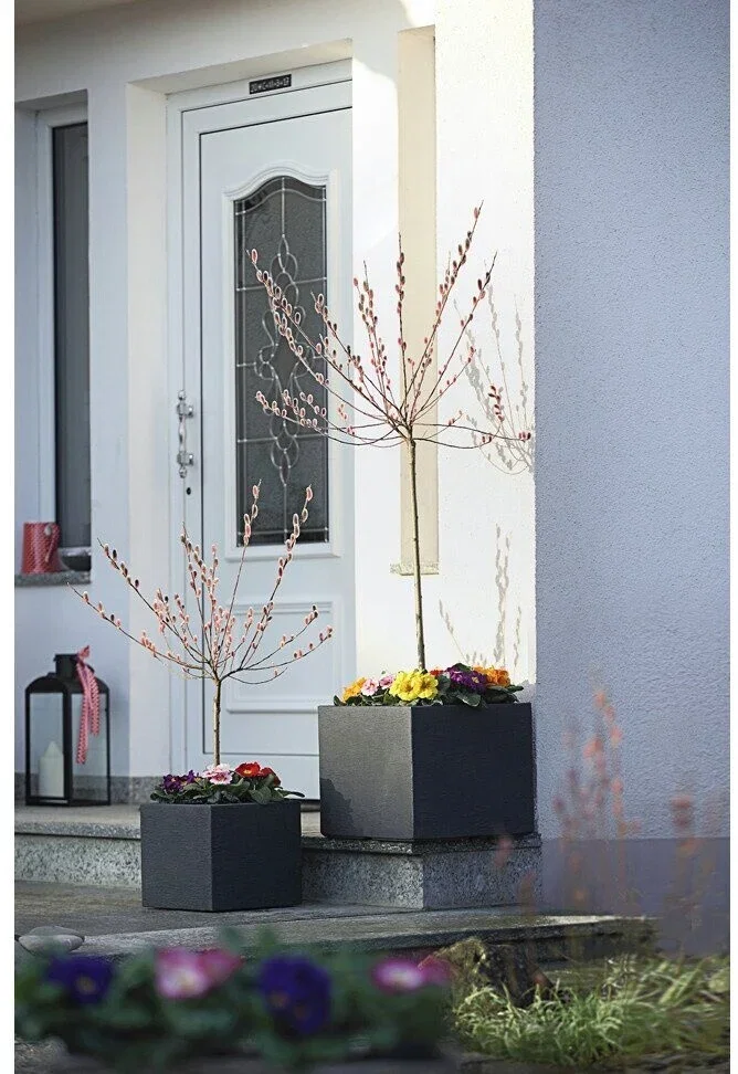 Dehner Palermo Plant Cube Blumenkübel Schieferoptik Kunststoff Anthrazit 2 Stück