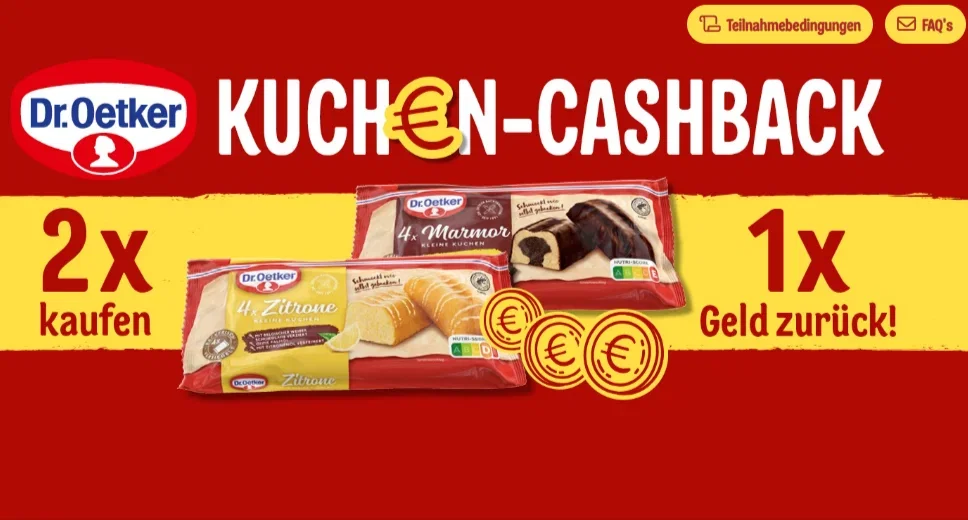 Dr. Oetker kleine Kuchen Cashback – zwei Packungen kaufen und eine erstattet bekommen