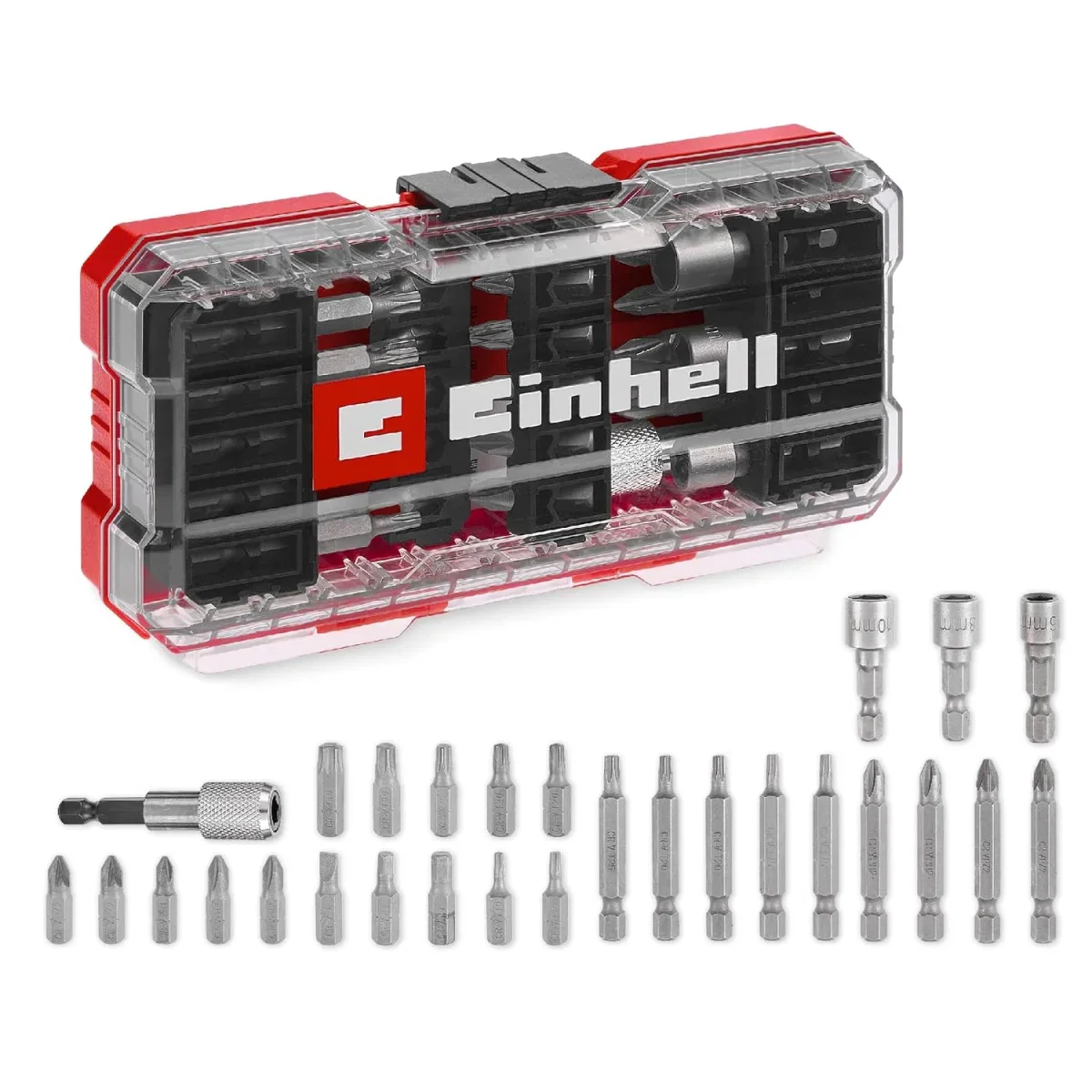 Einhell S-Case Bit-Set mit Bits, Stecknüssen und magnetischem Bithalter in kompakter Aufbewahrungsbox