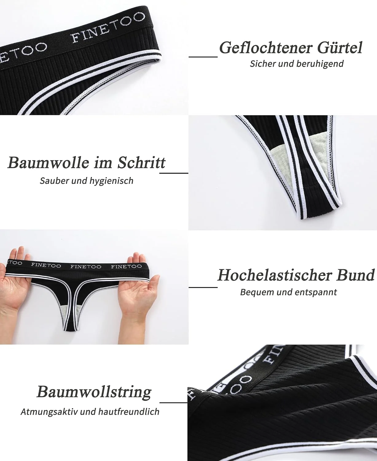 FINETOO String Tanga Damen Baumwolle Set 5er Pack