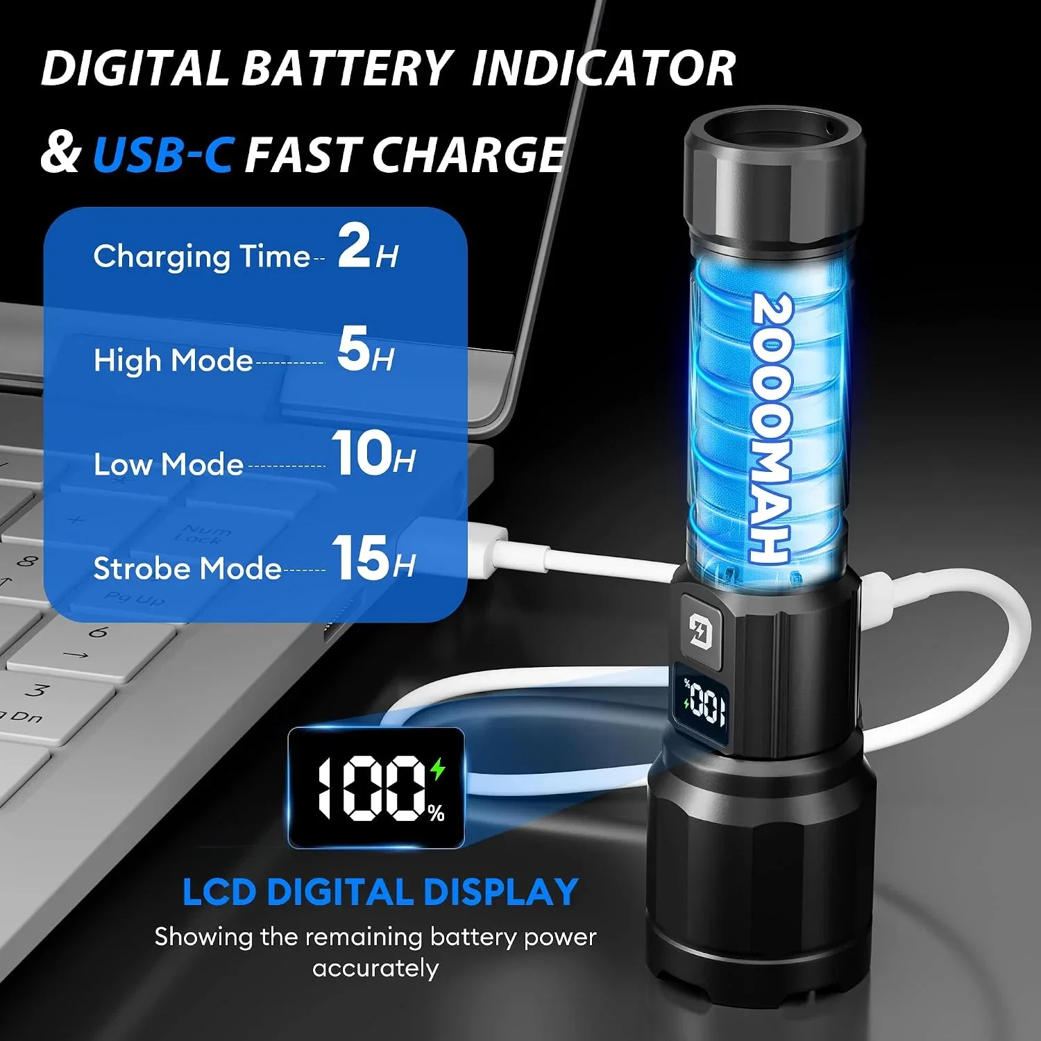 Oplaadbare zaklamp met digitale indicator