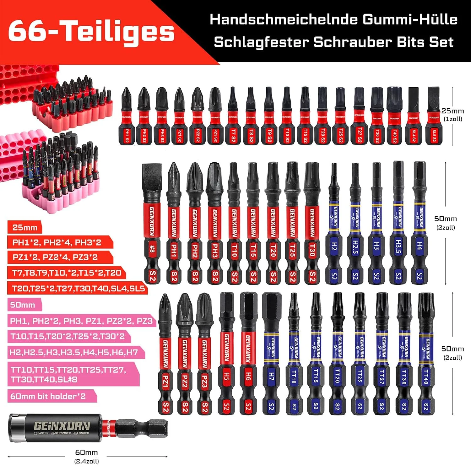 GEINXURN Bitset mit PH PZ Torx Hex und Schlitz Bits