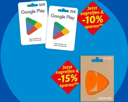 Lidl Gutscheinkarten-Aktion – Bis zu 15 % Rabatt auf Zalando und 10 % auf Google Play sichern