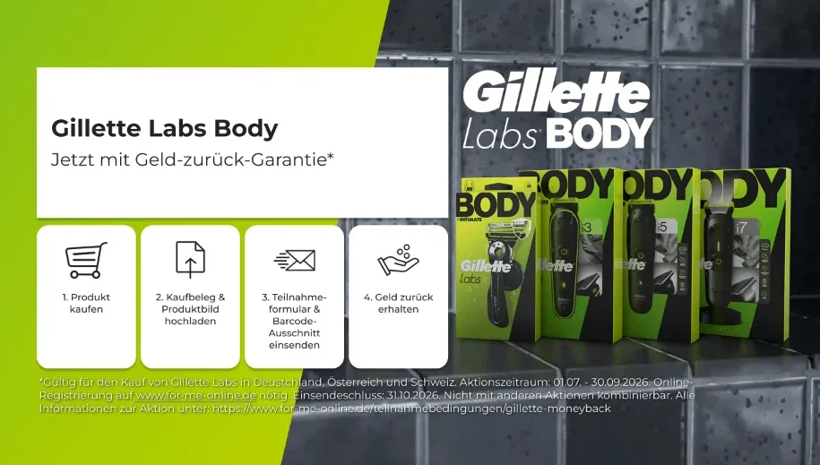 Gillette Labs Body Trimmer Geld zurück Aktion – bis zu 30 Tage testen und Kaufpreis erstatten lassen