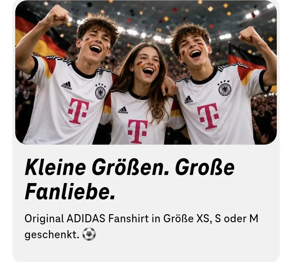 Gratis adidas Fanshirt (XS, S & M) geschenkt [Telekom Magenta Moments]