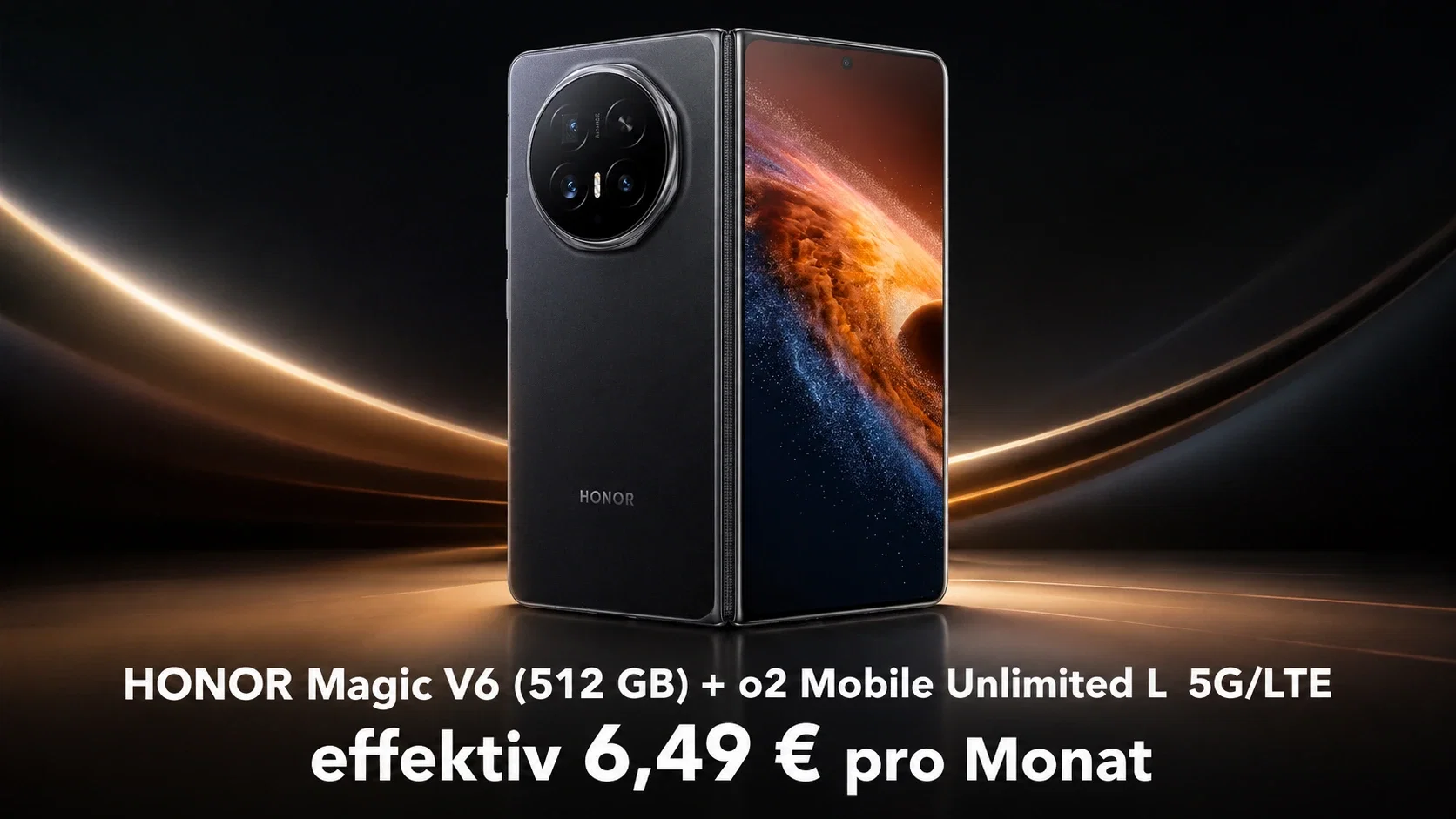 DEINHANDY: HONOR Magic V6 (512 GB) + o2 Mobile Unlimited L 5G/LTE für 44,99 € / Monat + 776,93 € einmalig