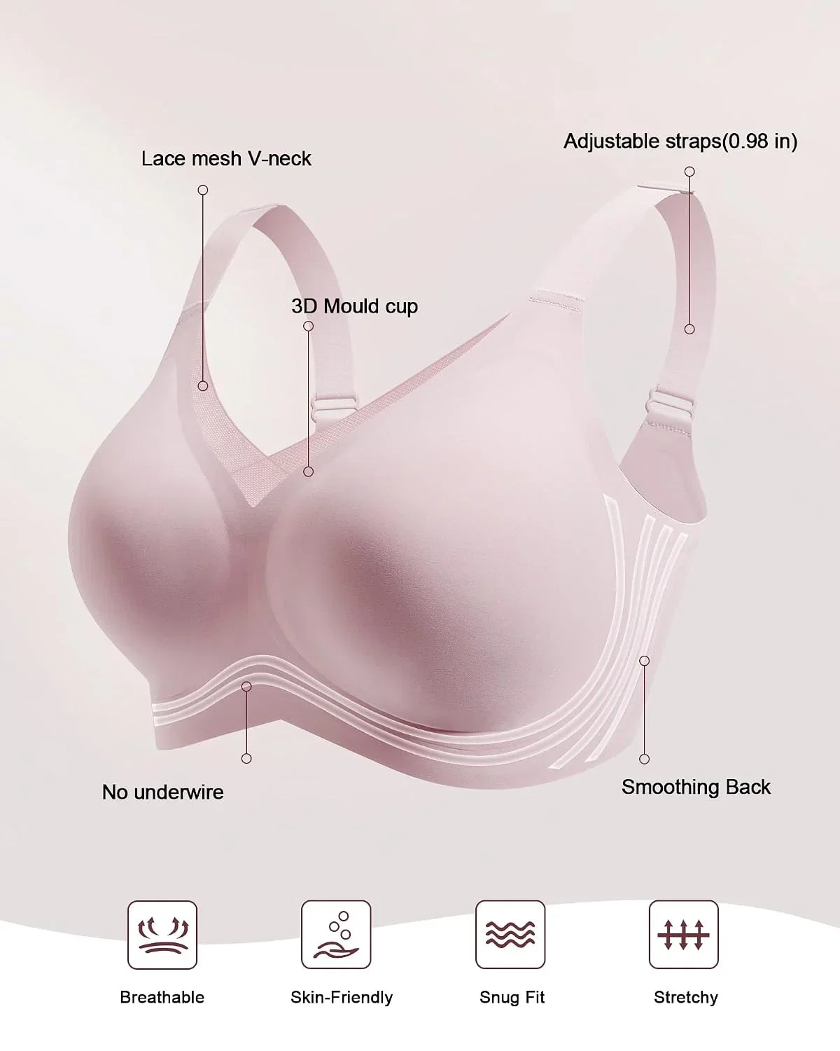 HORISUN Damen Ohne Bügel BH Rosa