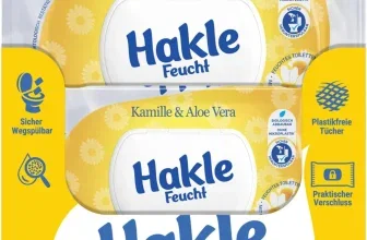 Verpackung von Hakle Feucht KAMILLE & ALOE VERA mit gelbem und weißem Design, zwei Packungen im Bild