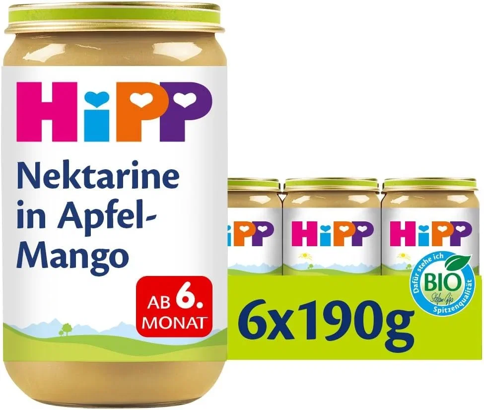 HiPP Bio Nektarine in Apfel-Mango Babygläschen (ab 6. Monat – 6x190g)