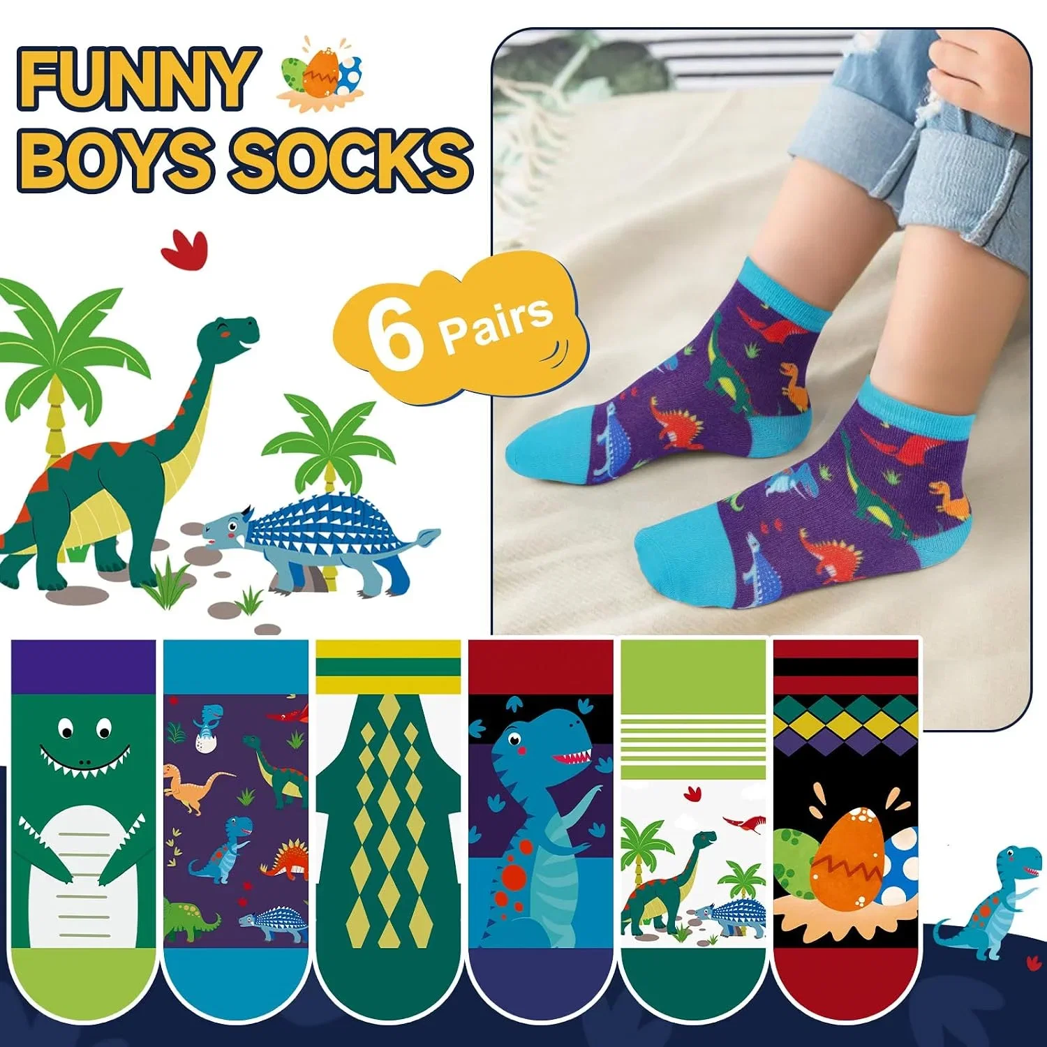 Jungen Schulkind Socken Kinder Bunt Lustige Motiv Cartoon Dinosaurier Neuheit Verrueckte Tier Coole Sachen Crew Knoechelso B0DM7C6V3B 2