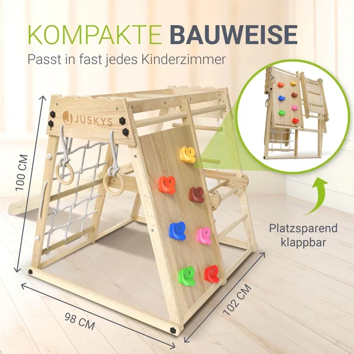 Juskys Indoor Klettergerüst Mini aus Holz mit Rutsche und Kletterwand im Kinderzimmer