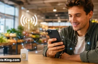 Mann nutzt ein Smartphone neben einer SIM-Karte als Symbol für die Kaufland-mobil-Tarifaktion