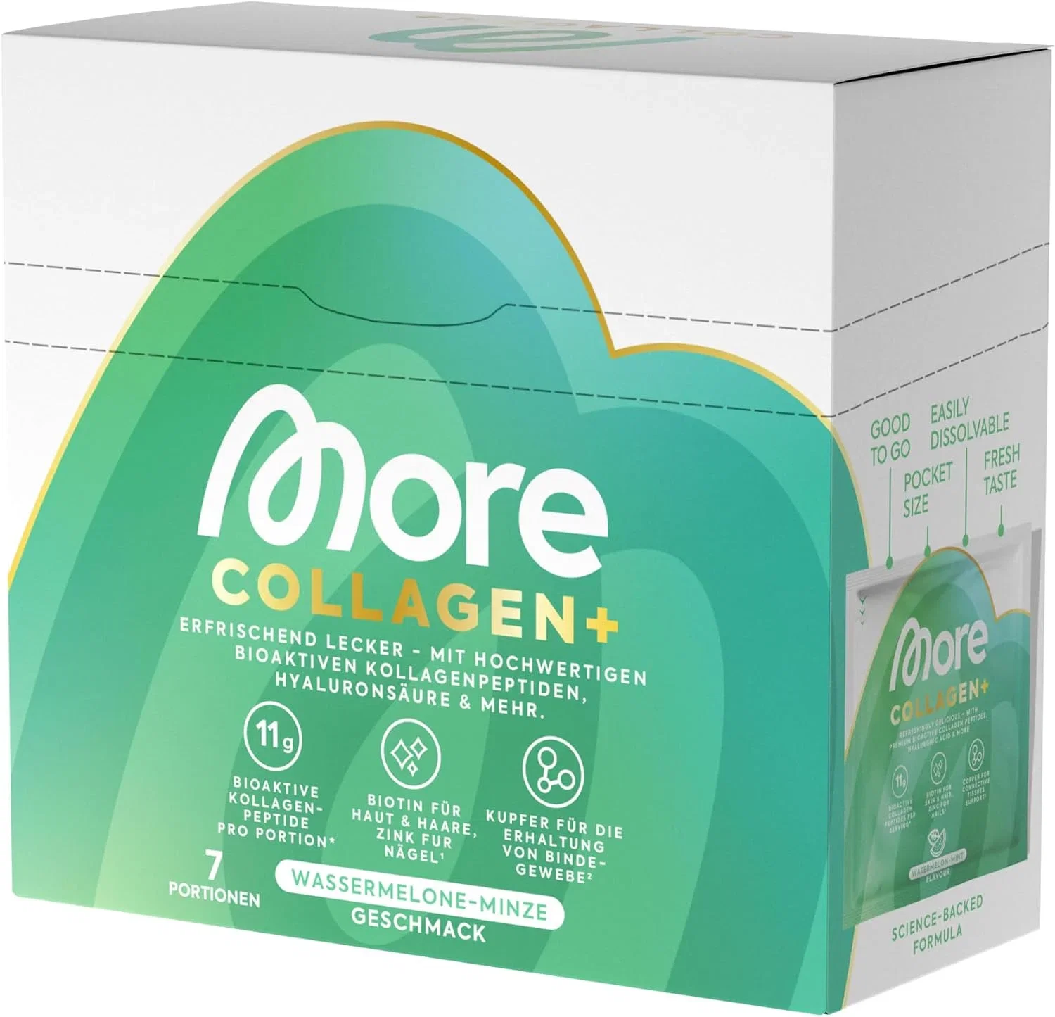 MORE Collagen+ Box Watermelon Mint mit Kollagenhydrolysat Hyaluronsäure (7x15g)