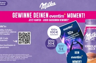 Schokoladenmilch und Eintrittskarten als Symbol für die Milka-Aktion mit EVENTIM-Gutschein