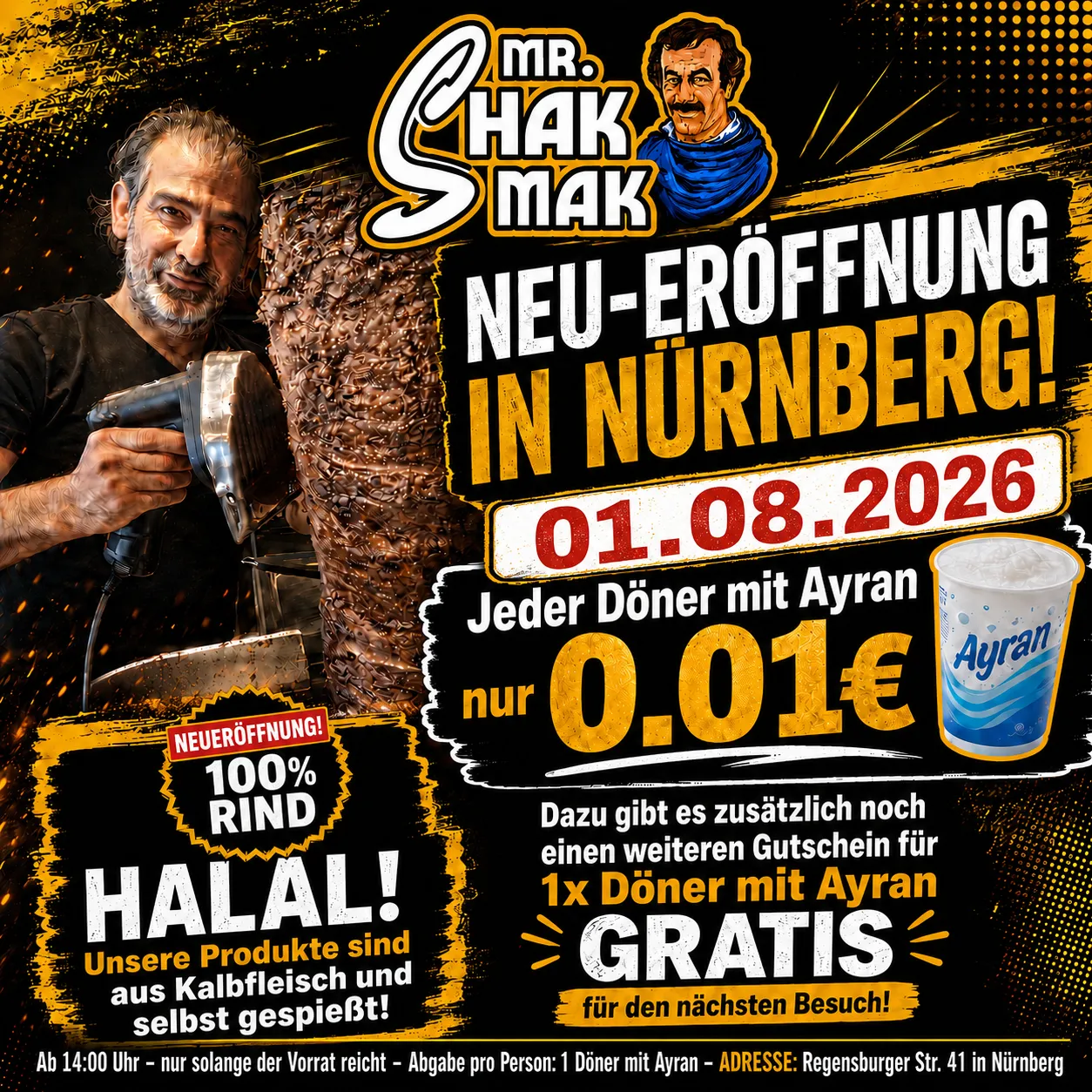 Nürnberg: Mr. Shak Mak Neueröffnung 🥙 Döner und Ayran für 0,01 € + 11€ Gutschein